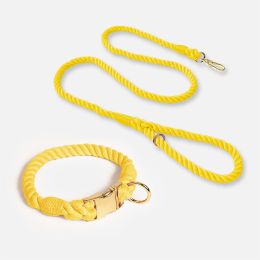 Weaving Gradient Colored Cotton Rope Pet Collar (Option: Lemon yellow-XL)