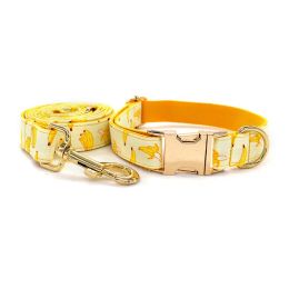 Tow Rope Collar Pet Supplies Gold Metal Buckle (Option: Yellow-Dog leash set-M)