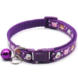 Cartoon Printed Cat Collar With Bell (Color: purple)