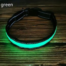 LED Luminous Dog Collar Highlight Reflective Leather Reflective Stripe Ribbon (Option: Green-L)