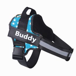 Dog Harness No Pull Reflective Breathable Adjustable Pet (Option: Blue and stars-2XL)