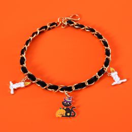 Pet Halloween Collar Velvet Dripping Bat Accessories (Option: Pumpkin Cat-M)