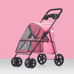 Pet Dog Stroller, Quick Folding, Shockproof with 2 Front Swivel Wheels & Rear Brake Wheels, Cup & Storage Bags Holder, Puppy Jogger Carrier (Color: pink)