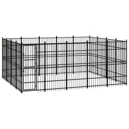 Outdoor Dog Kennel Steel 198.4 ftÂ² (Color: Black)