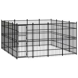 Outdoor Dog Kennel Steel 158.8 ftÂ² (Color: Black)