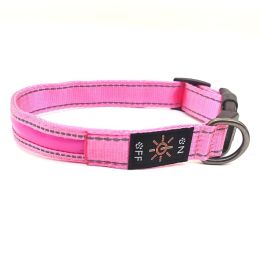 LED Luminous Dog Collar Highlight Reflective Leather Reflective Stripe Ribbon (Option: Colorful Pink-L)