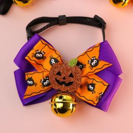 Pet Cat Dog Pumpkin Bow Tie Big Bell Decorations (Option: Purple Bell-L34to56cm)