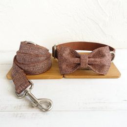 Pet Bow Dog Collar Leash Set Thick Double-layer Tear-resistant Dog Collar (Option: Brown Suit-L)